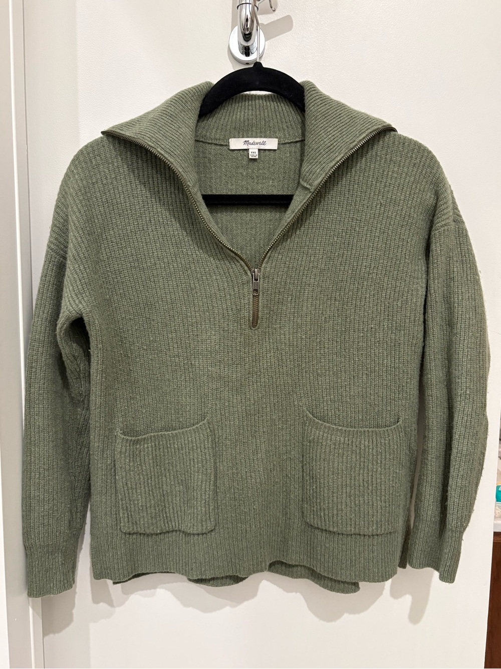 Madewell Women’s Olive Green Half-Zip Ribbed Sweater